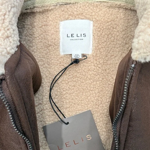 NWT Le Lis Brown Faux Shearling Zip Vest with Cream Trim xs - Picture 2 of 8